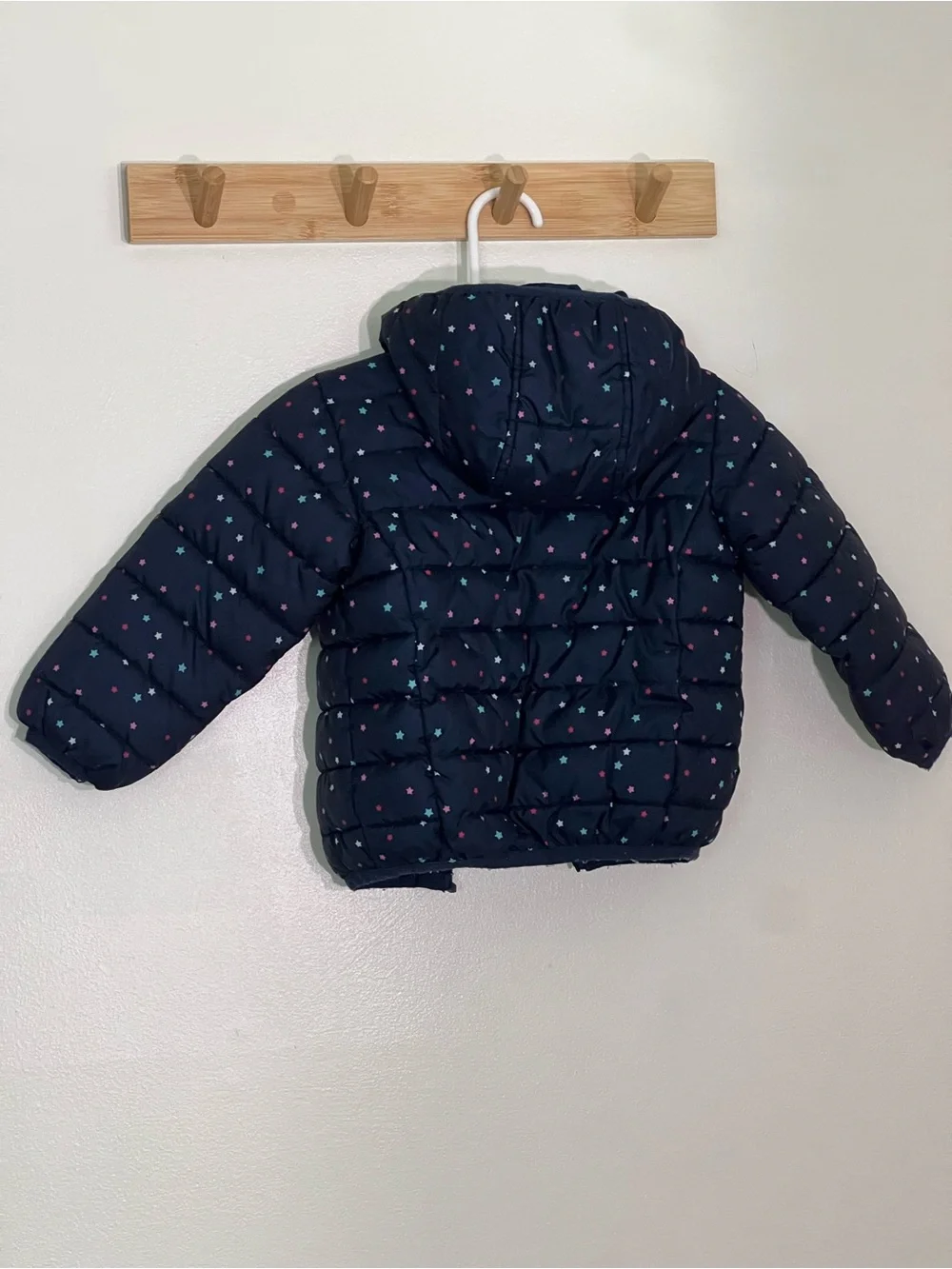 Toddler Girls' made in the USA Navy Star  Puffer Jacket with Hood no flaws 18-24